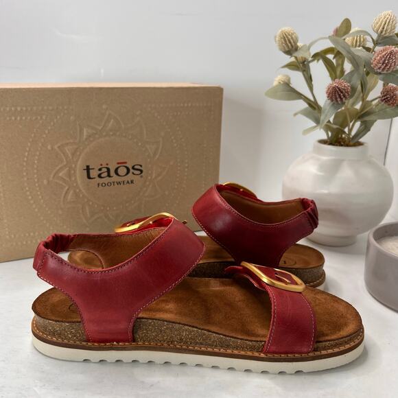 Taos On the Double Leather Wide Strap Sandal Red Comfort Shoe Women 10 - Picture 7 of 10